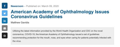 American Academy of Ophthalmology Issues Coronavirus Guidelines